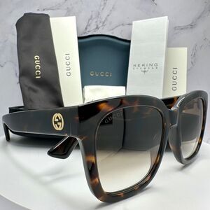 New Gucci Sunglasses Brown Tortoise Shell Square Gold GG Logo 54mm